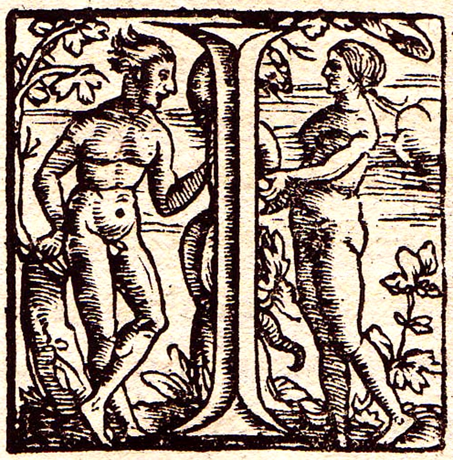 Adam und Eva, Holzschnittinitiale