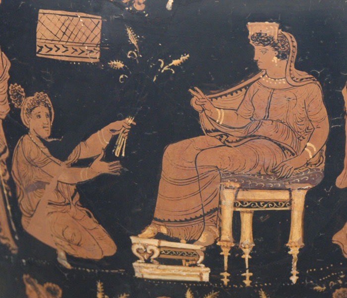 Varrese-Maler: Demeter und Metaneira, apulische Hydria, um 340 v.u.Z.