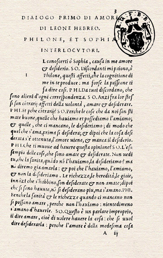 Jehuda ben Isaak Abravanel: Dialoghi di amore, Venedig: Paulus Manutius, 1552