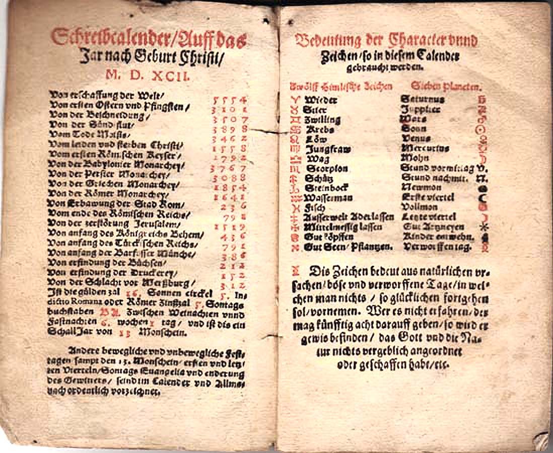 Caspar Bucha: Schreib Calender, 1592