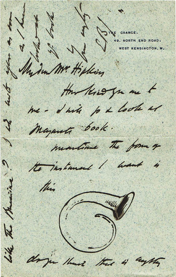 Edward Burne-Jones: Autograph letter to A. J. Hipkins