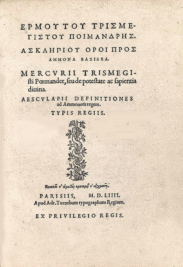 Mercurii Trismegisti Poemander, seu de potestate ac sapientia divina, 1554