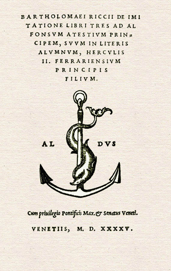 Bartholomeo Ricci: De imitatione libri tres. Venedig: Paulus Manutius, 1545