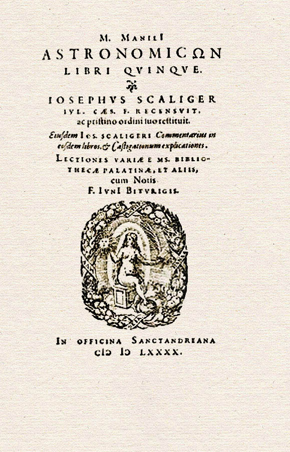 Marcus Manilius: Astronomicon libri quinque. Heidelberg: Sanctandreana, 1590